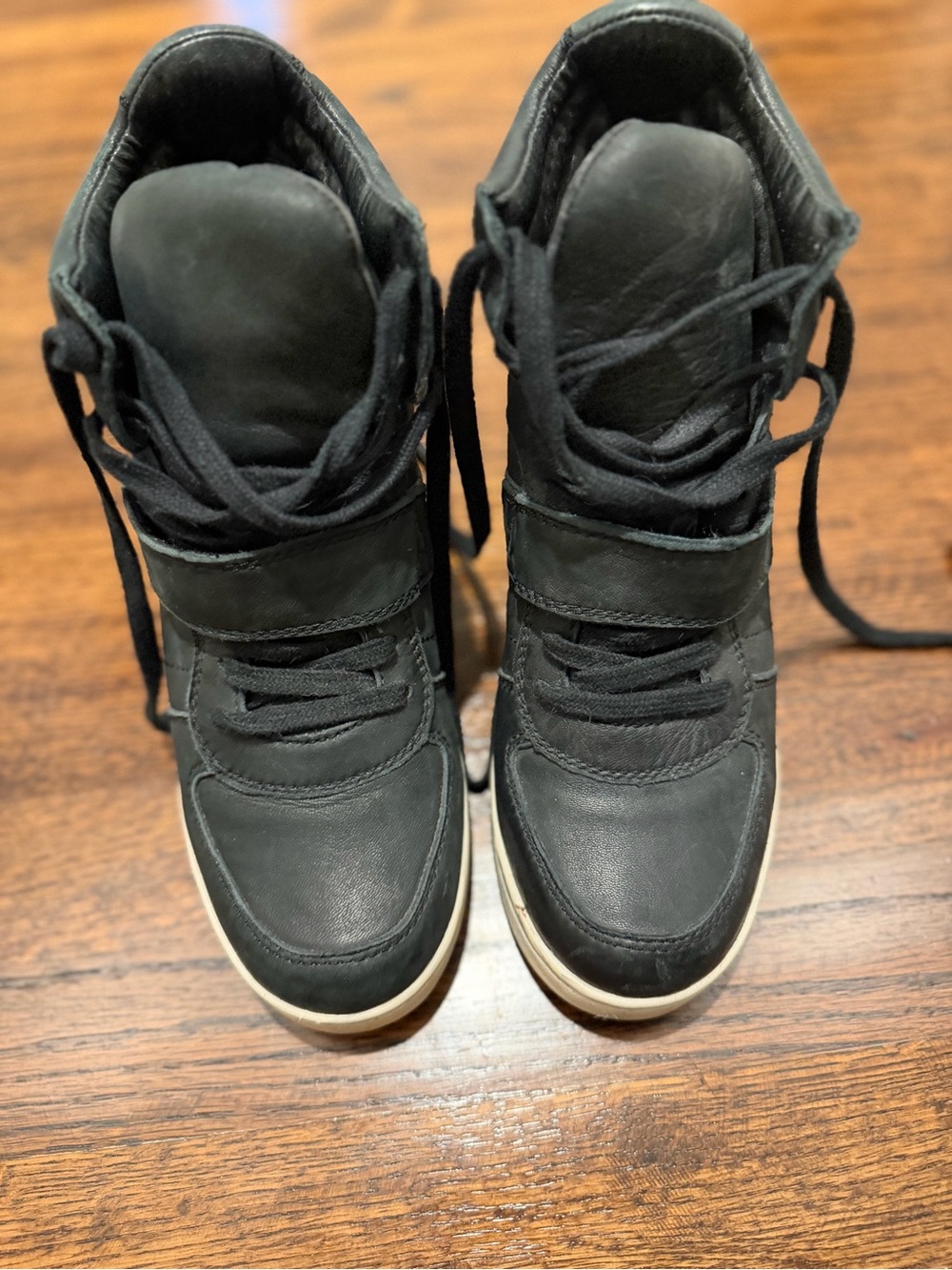 Ash Black Wedge Lace-Up Sneaker with White Trim - Picture 2 of 6